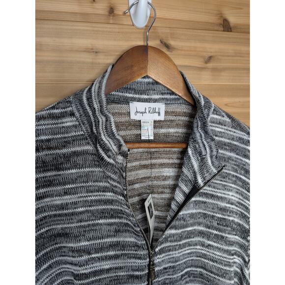 Joseph Ribkoff Sweater Womens 18 Black White Zip Front Cardigan Hi-Low NWT - Picture 2 of 11